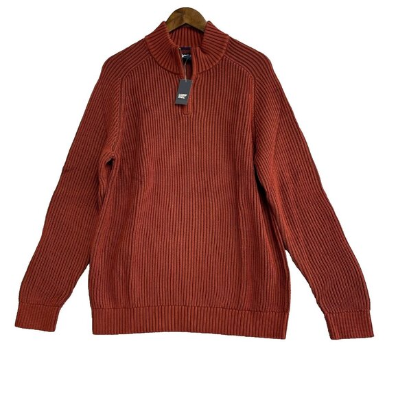 NEW Lands' End Drifter Men's L 1/4 Zip Ribbed Sweater Rust Red 100% Cotton - Picture 1 of 11